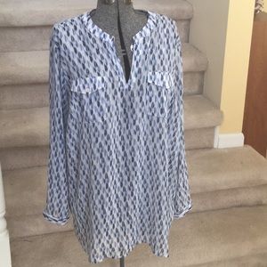 Vince Camuto semi sheer long sleeve v neck blouse